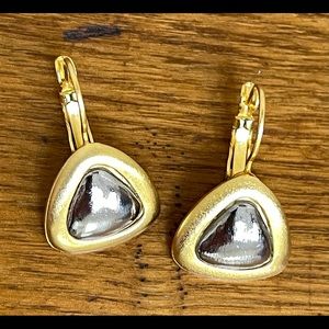 Modern Hematite Brushed Gold Pierced Earrings